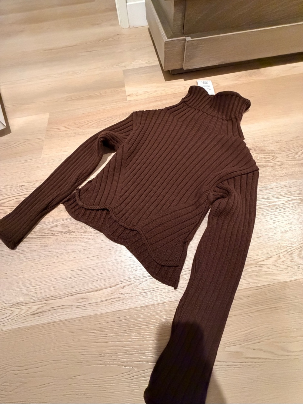 Zara Sculpted Ribbed Turtleneck Sweater - Brown